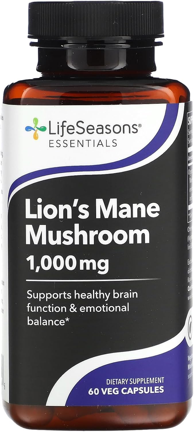 LifeSeasons Lion's Mane Mushroom Capsules - Boost Brain Function, Emotional Balance, & Mood - 1000mg - 60 Count