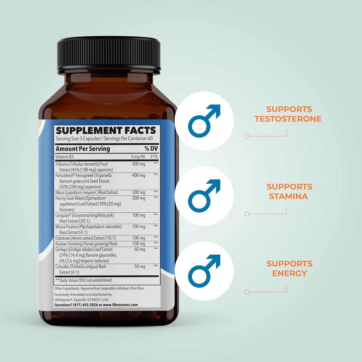 LifeSeasons Masculini-T: Testosterone Support for Mental & Physical Performance, Erectile Function, Libido - 180 Capsules