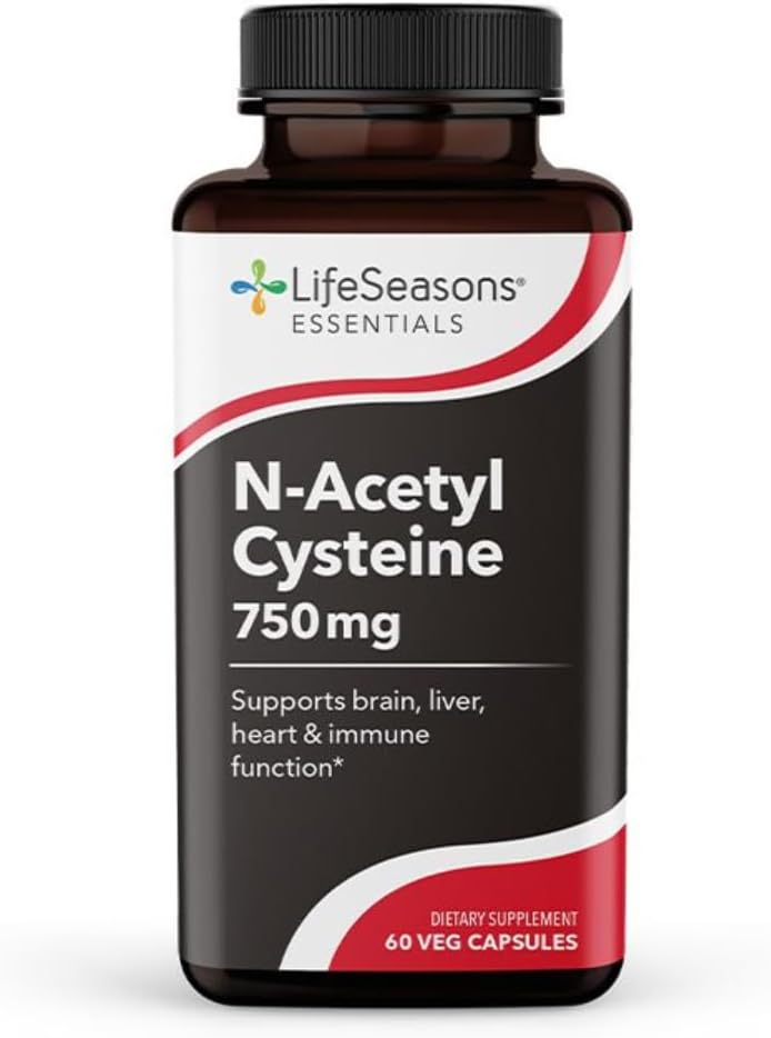 LifeSeasons N-Acetyl Cysteine (NAC) Capsules - Supports Brain, Liver, Heart, Immune Function - Detox & Immunity Boost - 60 ct.