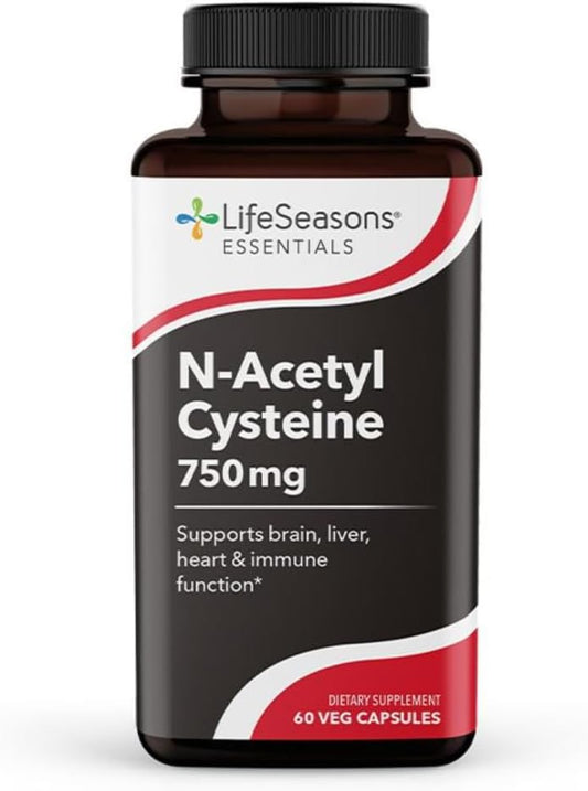 LifeSeasons N-Acetyl Cysteine (NAC) Capsules - Supports Brain, Liver, Heart, Immune Function - Detox & Immunity Boost - 60 ct.
