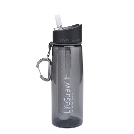 LifeStraw Go Water Filter Bottle for Hiking, Backpacking, and Travel - 2-Stage Filter Straw - Grey Color