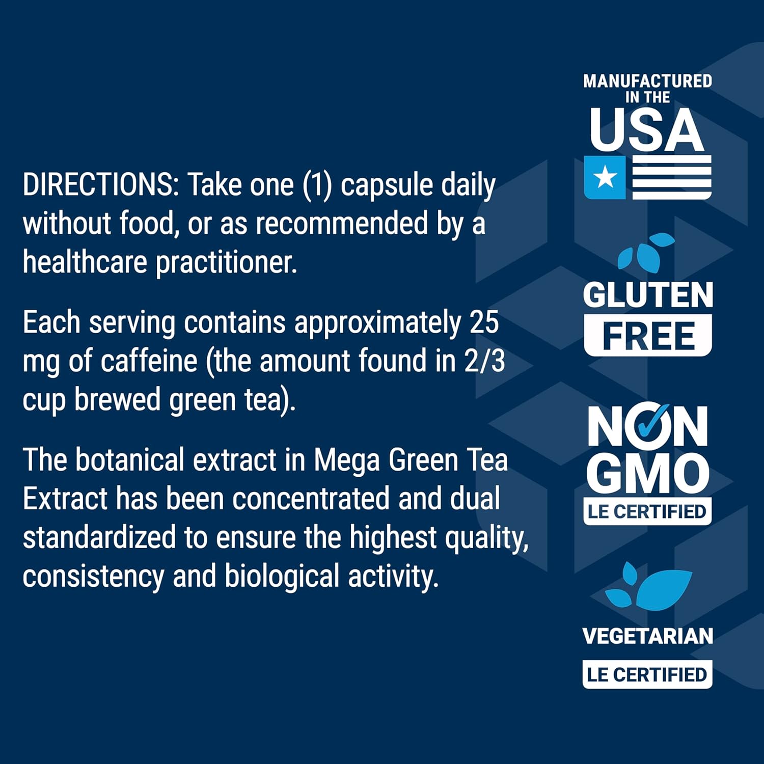 Lightly Caffeinated Mega Green Tea Extract Capsules - High EGCG Polyphenol Content, Gluten-Free, Non-GMO, Vegetarian - 100 Count