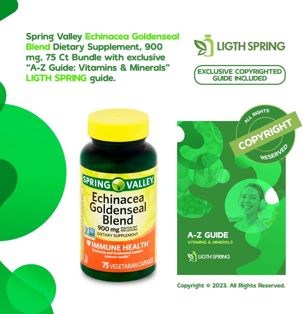 LightSpring Echinacea Goldenseal Blend Dietary Supplement + Vitamins & Minerals Bundle - 3 Items, 75 Ct, 900 mg - Better Health Guide