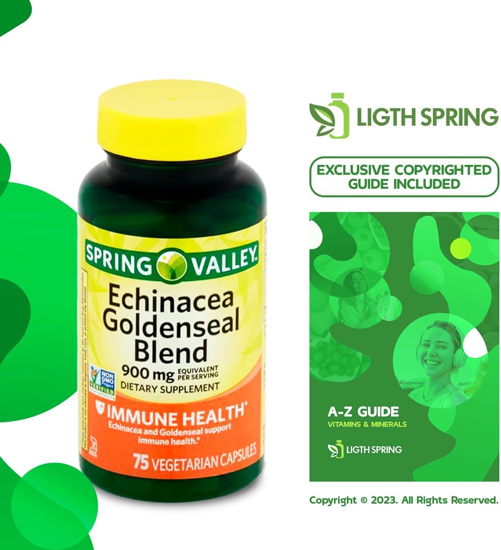 LightSpring Echinacea Goldenseal Blend Dietary Supplement + Vitamins & Minerals Bundle - 3 Items, 75 Ct, 900 mg - Better Health Guide