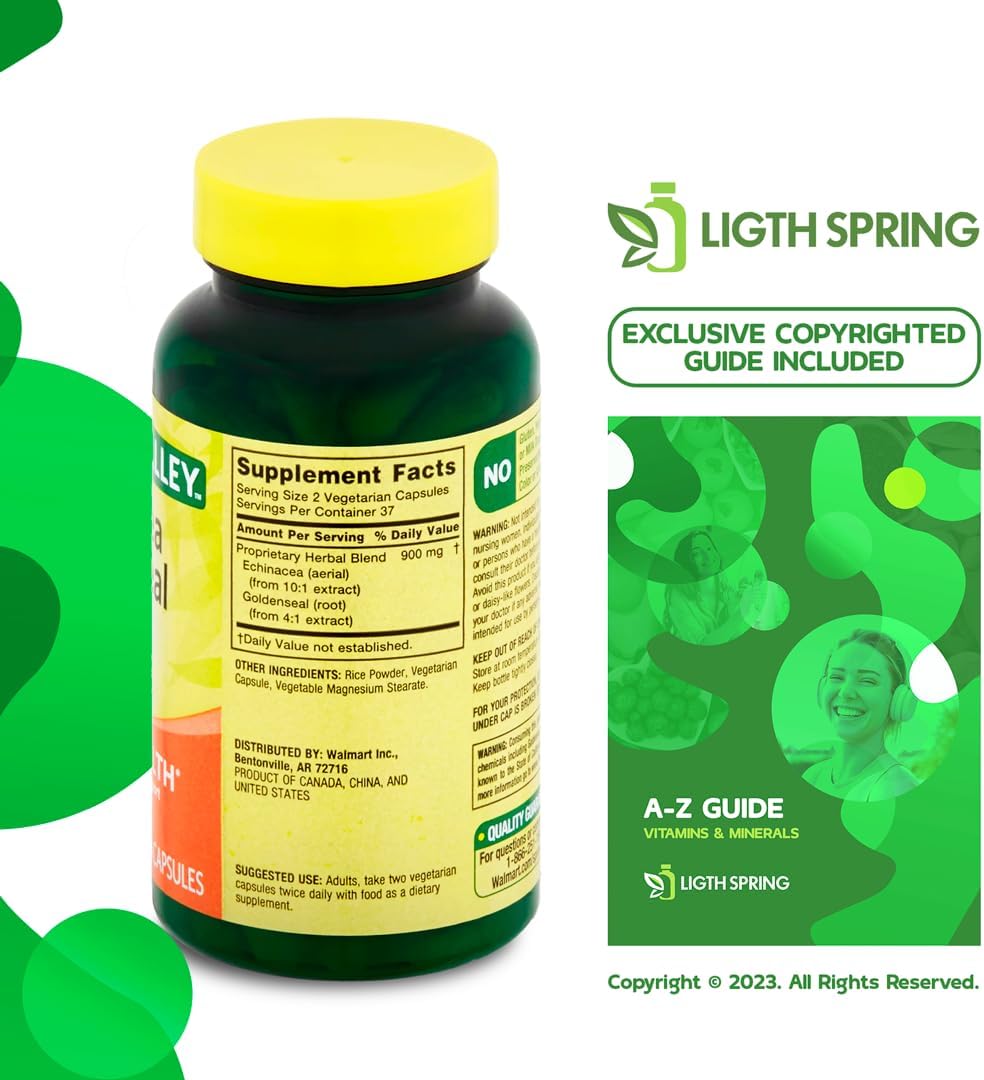 LightSpring Echinacea Goldenseal Blend Dietary Supplement + Vitamins & Minerals Bundle - 3 Items, 75 Ct, 900 mg - Better Health Guide