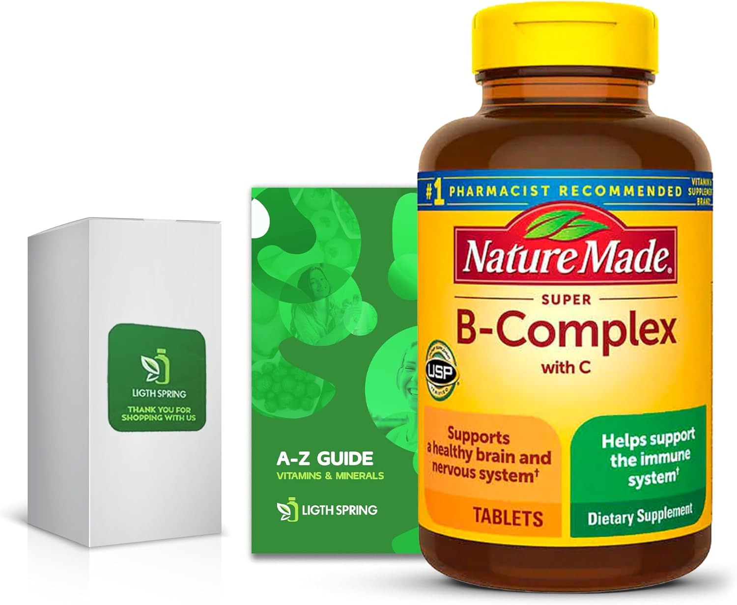 LightSpring Super B-Complex with Vitamin C, 460 Tablets - Complete A to Z Multivitamin & Mineral Supplement (2 Pack)