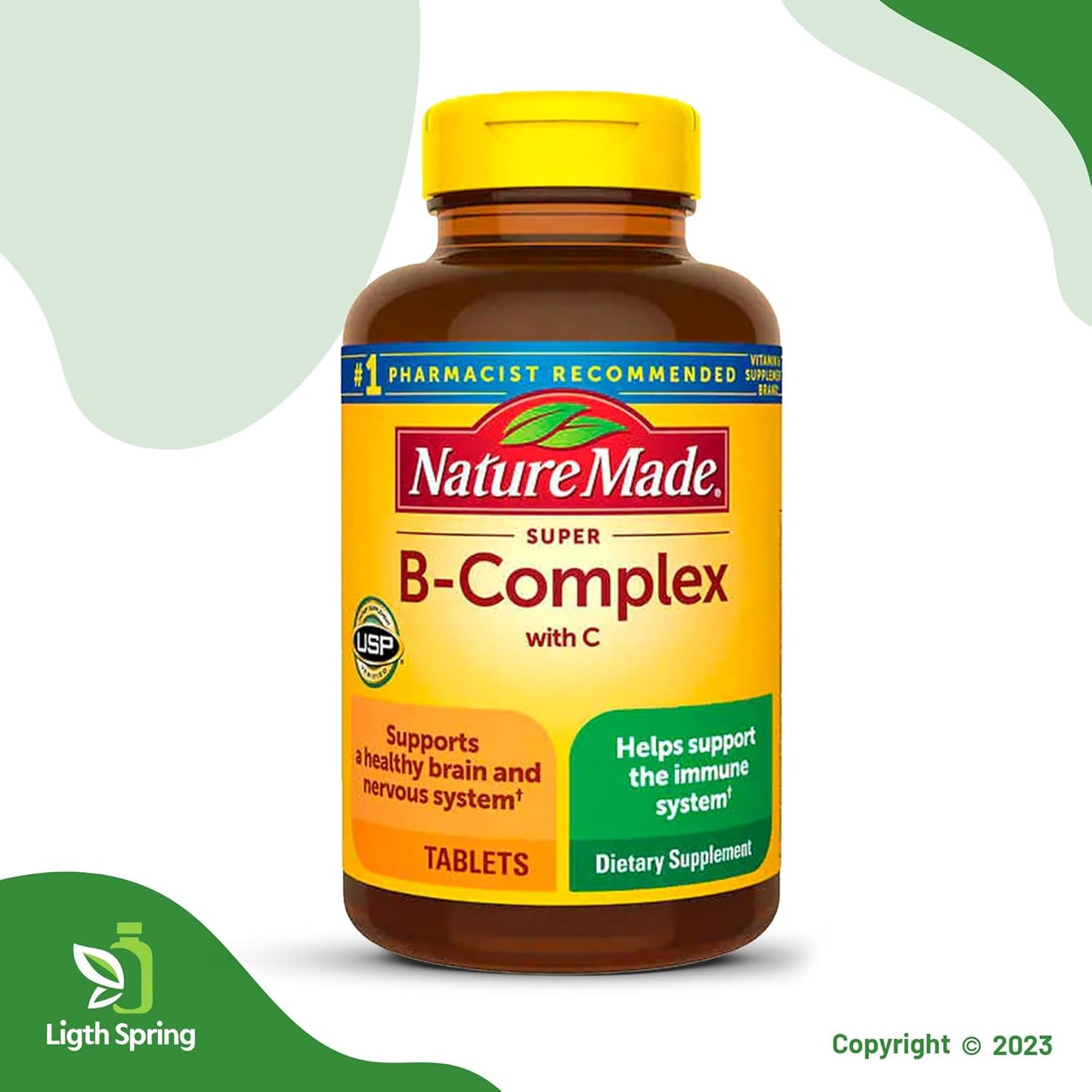 LightSpring Super B-Complex with Vitamin C, 460 Tablets - Complete A to Z Multivitamin & Mineral Supplement (2 Pack)