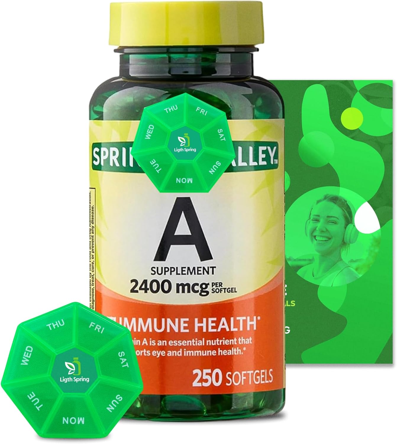 LightSpring Vitamin A Supplement 2400 mcg Softgels Bundle with Exclusive Vitamins & Minerals + Weekly Pill Organizer