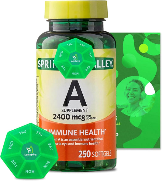 LightSpring Vitamin A Supplement 2400 mcg Softgels Bundle with Exclusive Vitamins & Minerals + Weekly Pill Organizer