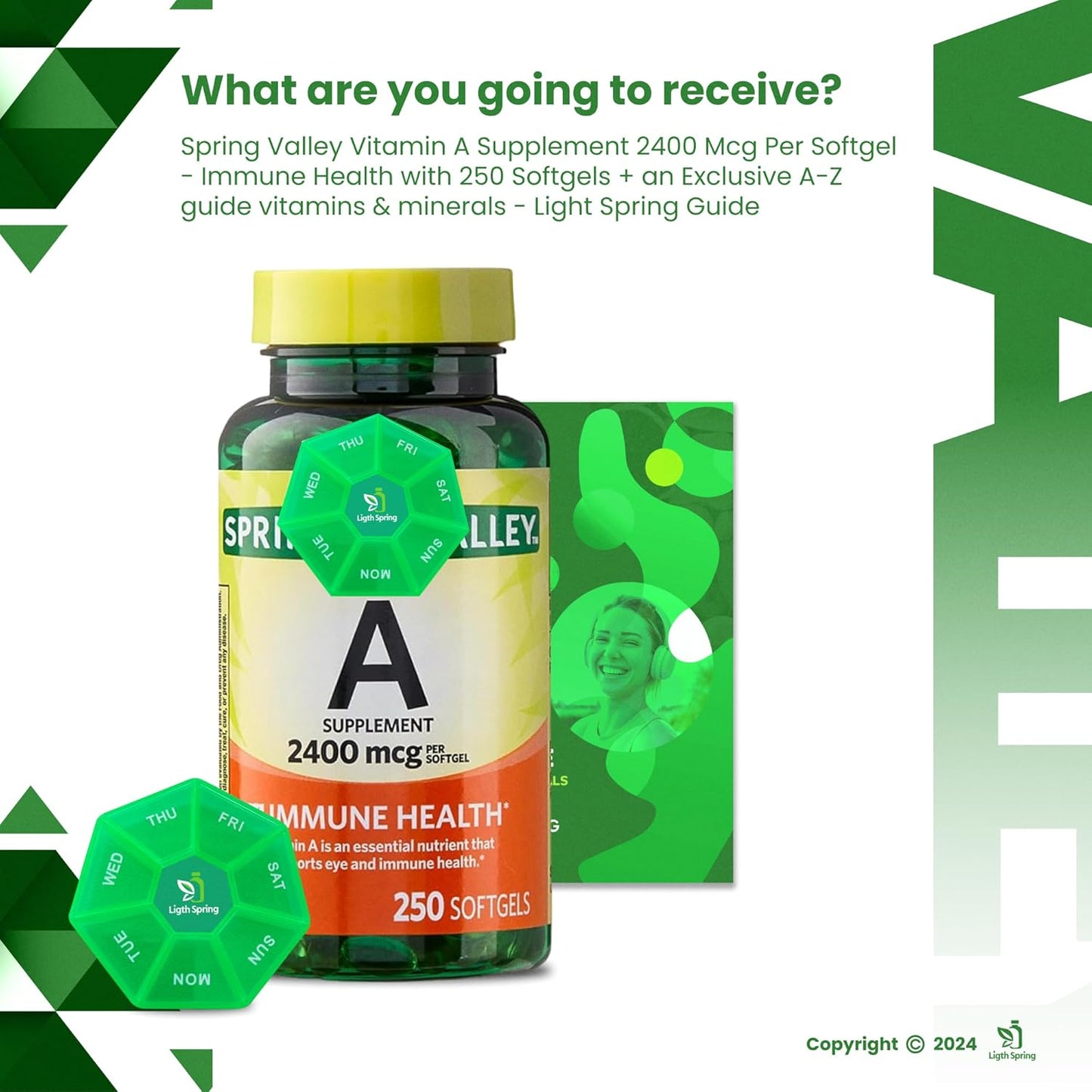 LightSpring Vitamin A Supplement 2400 mcg Softgels Bundle with Exclusive Vitamins & Minerals + Weekly Pill Organizer