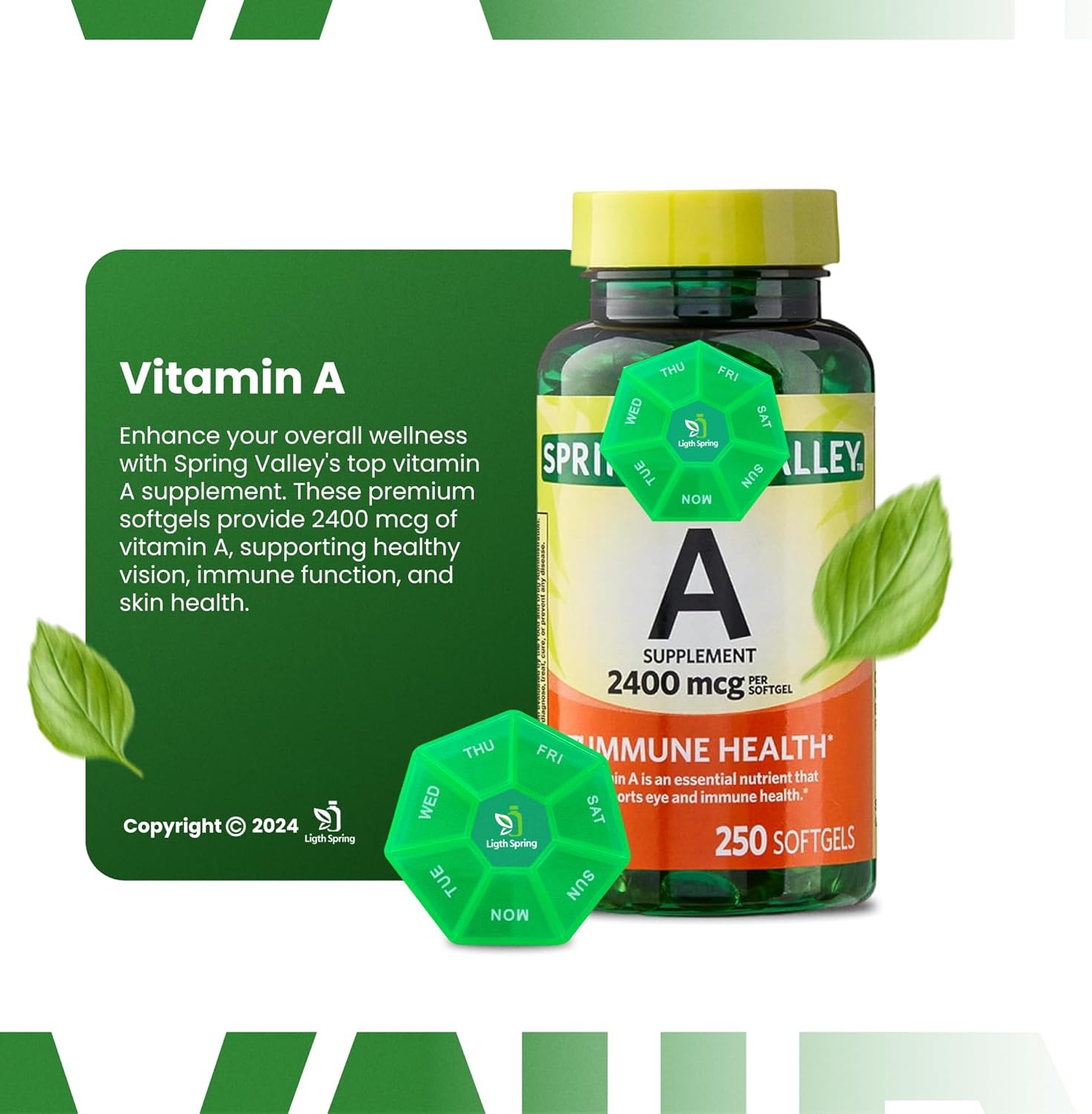 LightSpring Vitamin A Supplement 2400 mcg Softgels Bundle with Exclusive Vitamins & Minerals + Weekly Pill Organizer