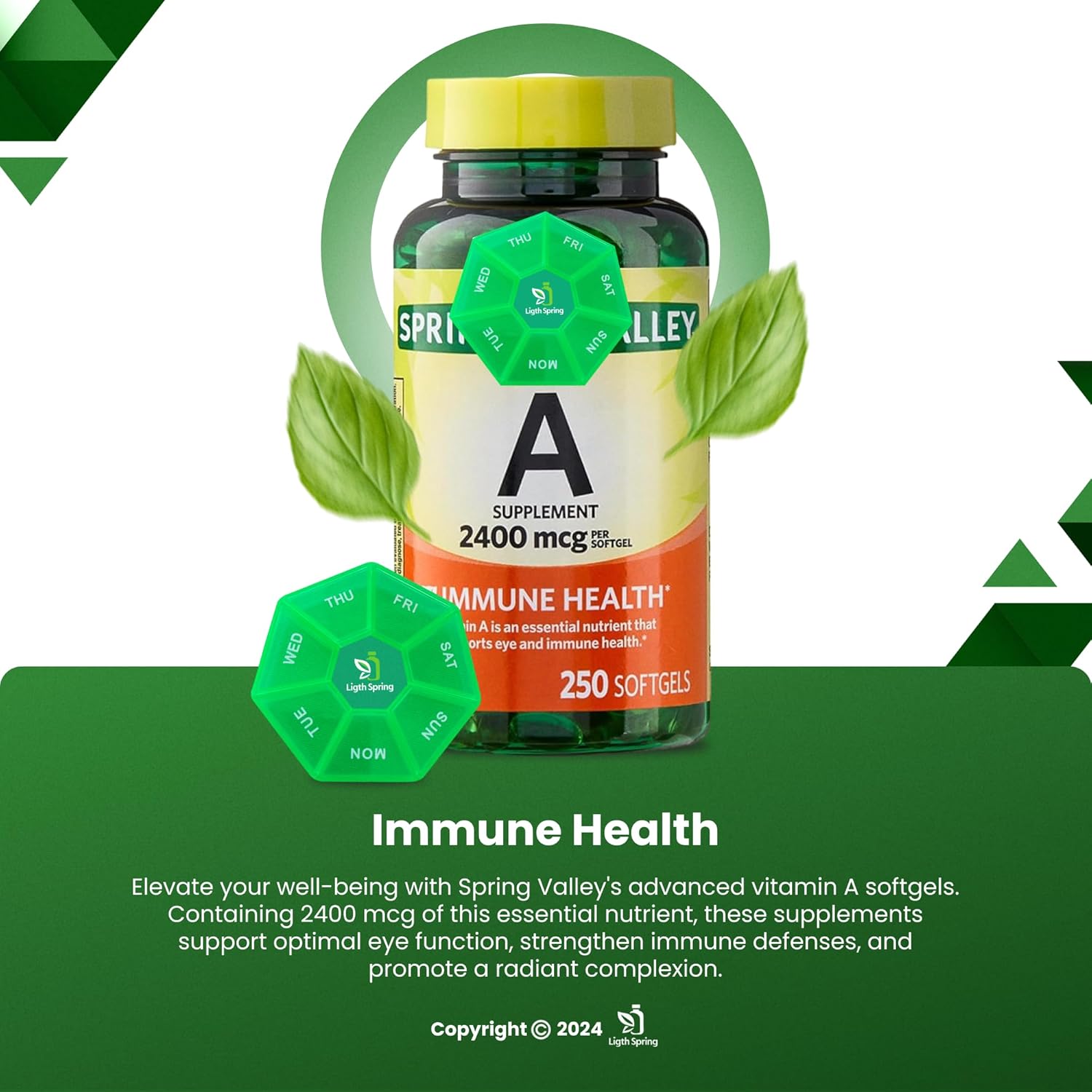 LightSpring Vitamin A Supplement 2400 mcg Softgels Bundle with Exclusive Vitamins & Minerals + Weekly Pill Organizer