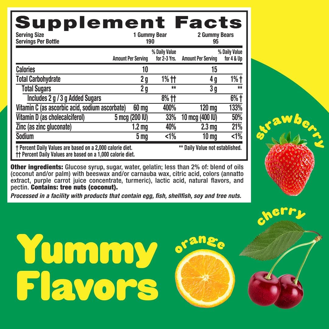 Lil Critters Immune C Daily Gummy Supplement for Kids - Vitamin C, D, Zinc - 190 Gummies - Mixed Fruit Flavors