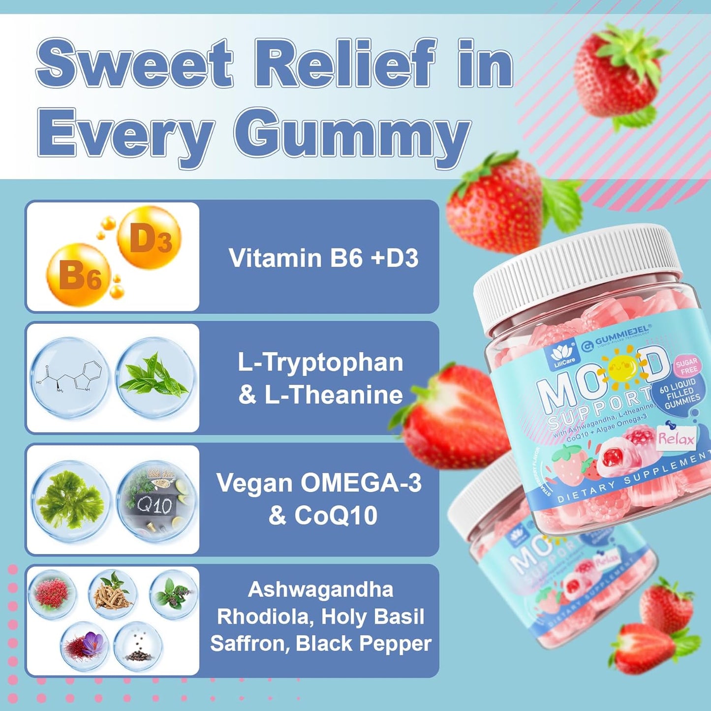 LILICARE Sugar-Free Lutein 20mg Zeaxanthin Gummies with Ashwagandha and Vegan Omega-3 for Adults