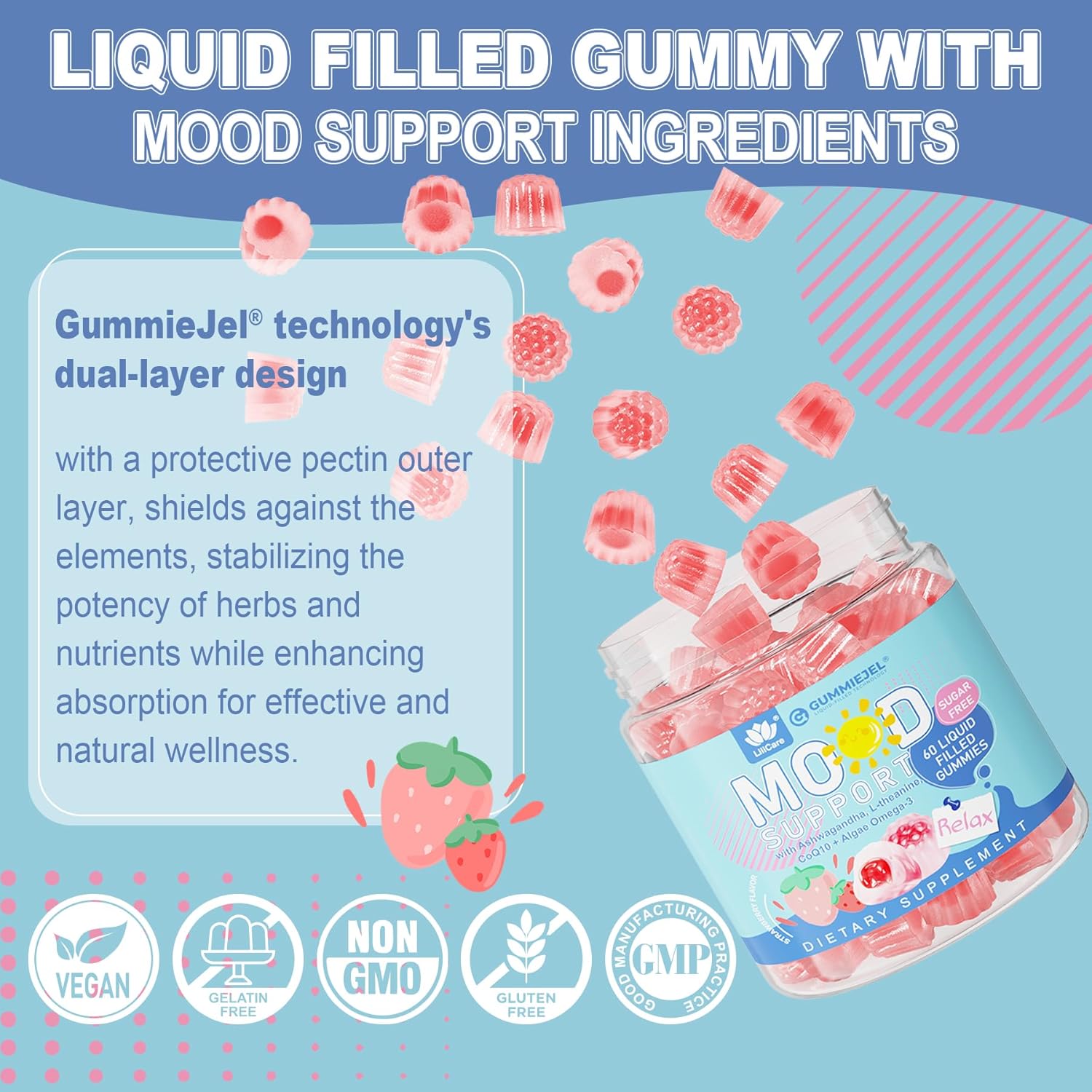 LILICARE Sugar-Free Lutein 20mg Zeaxanthin Gummies with Ashwagandha and Vegan Omega-3 for Adults