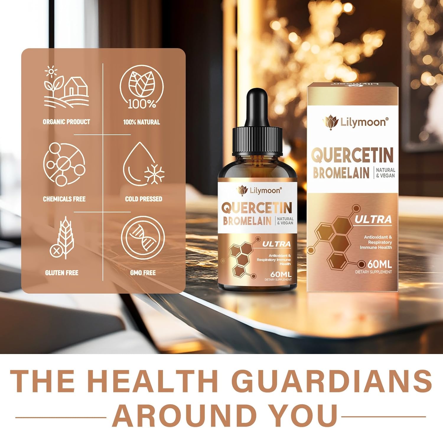 Lilymoon Quercetin Drops with Bromelain for Immune & Respiratory Health, Antioxidant Support, Natural Vegan Formula