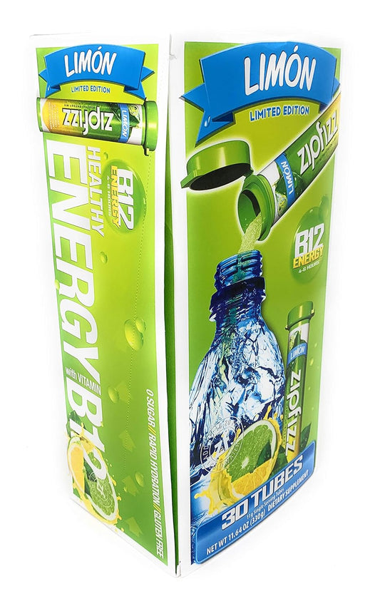 Limited Edition Zipfizz B12 Energy Dietary Supplement - 30 Tubes, Limon Flavor - 11.64 Ounce
