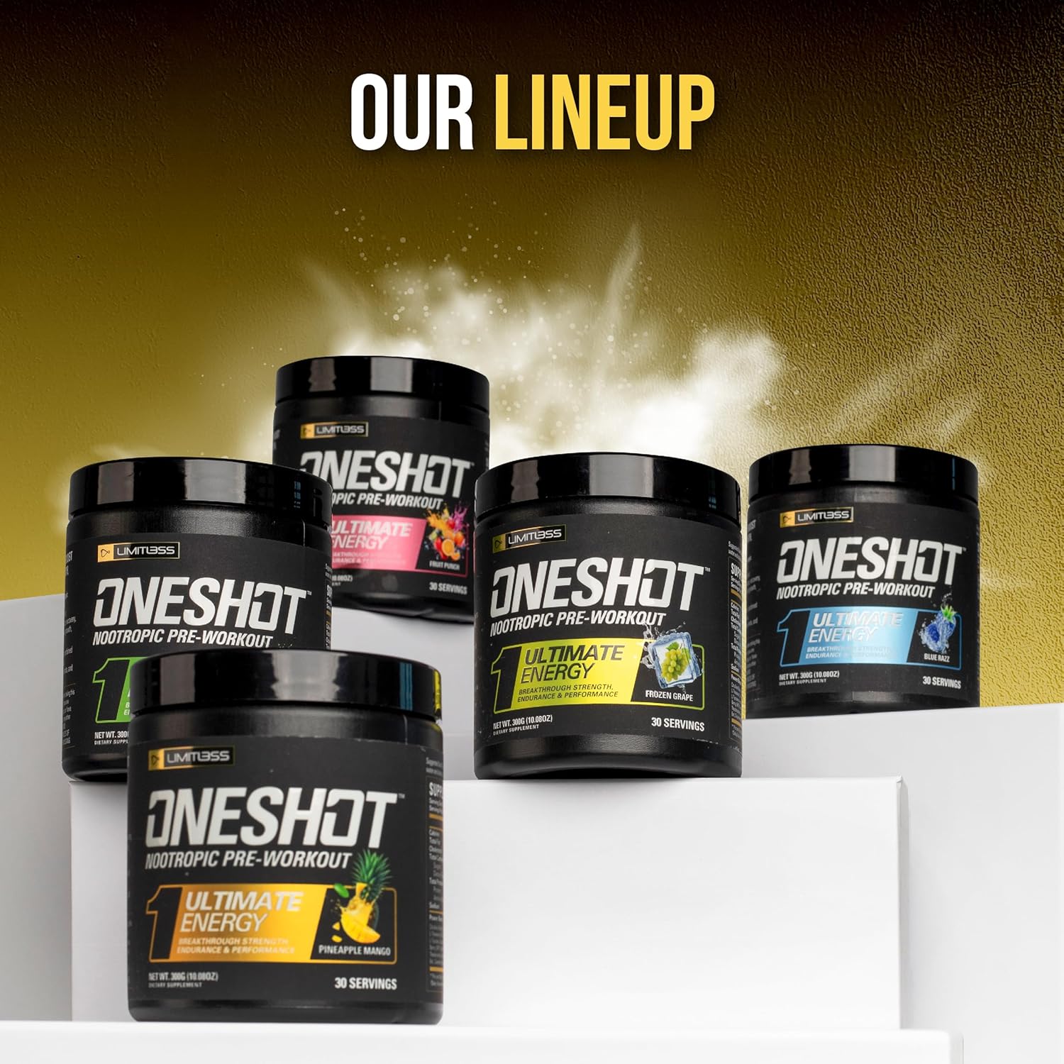 LIMITLESS X ONESHOT Pre Workout Powder - BCAAs Amino Acids Supplement with 200mg Caffeine, Beta Alanine, and Citrulline Malate - Pineapple Mango Flavor - 30 Servings for Men and Women