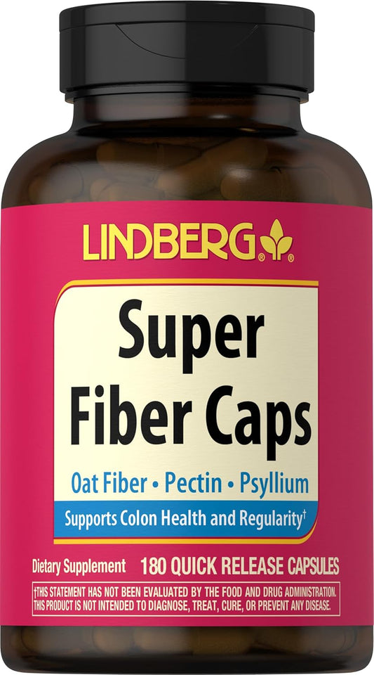 Lindberg Super Fiber Capsules - Oat, Pectin, Psyllium | Non-GMO & Gluten Free | 180 Count