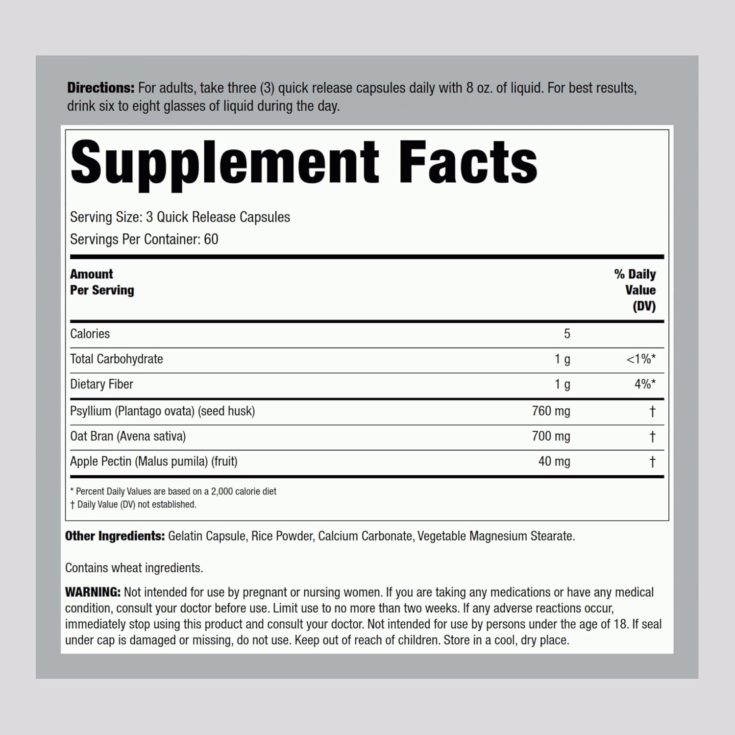 Lindberg Super Fiber Capsules - Oat, Pectin, Psyllium | Non-GMO & Gluten Free | 180 Count