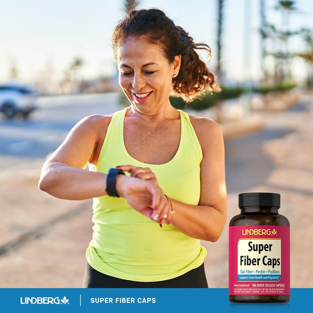 Lindberg Super Fiber Capsules - Oat, Pectin, Psyllium | Non-GMO & Gluten Free | 180 Count