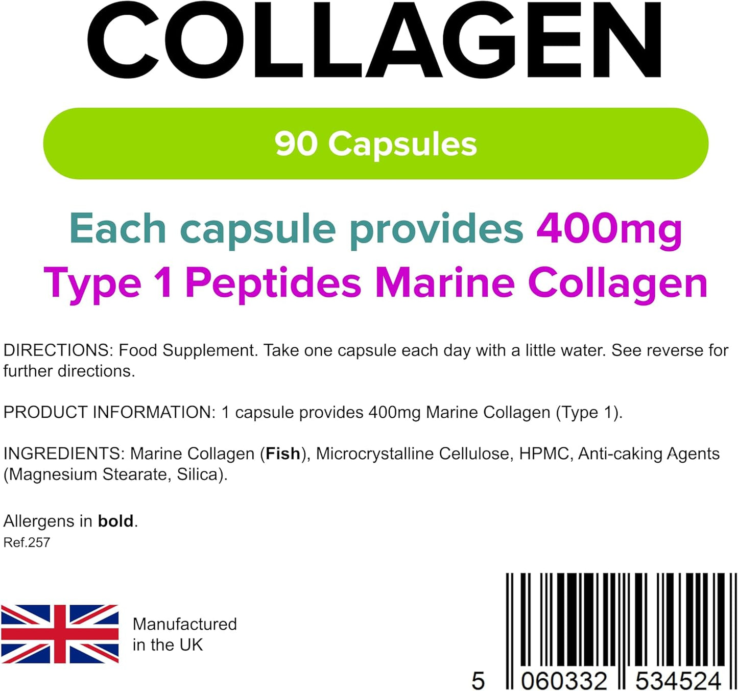 Lindens Marine Collagen Capsules - 90 Count, Hydrolyzed Collagen Peptides for Skin, Hair, and Joint Health