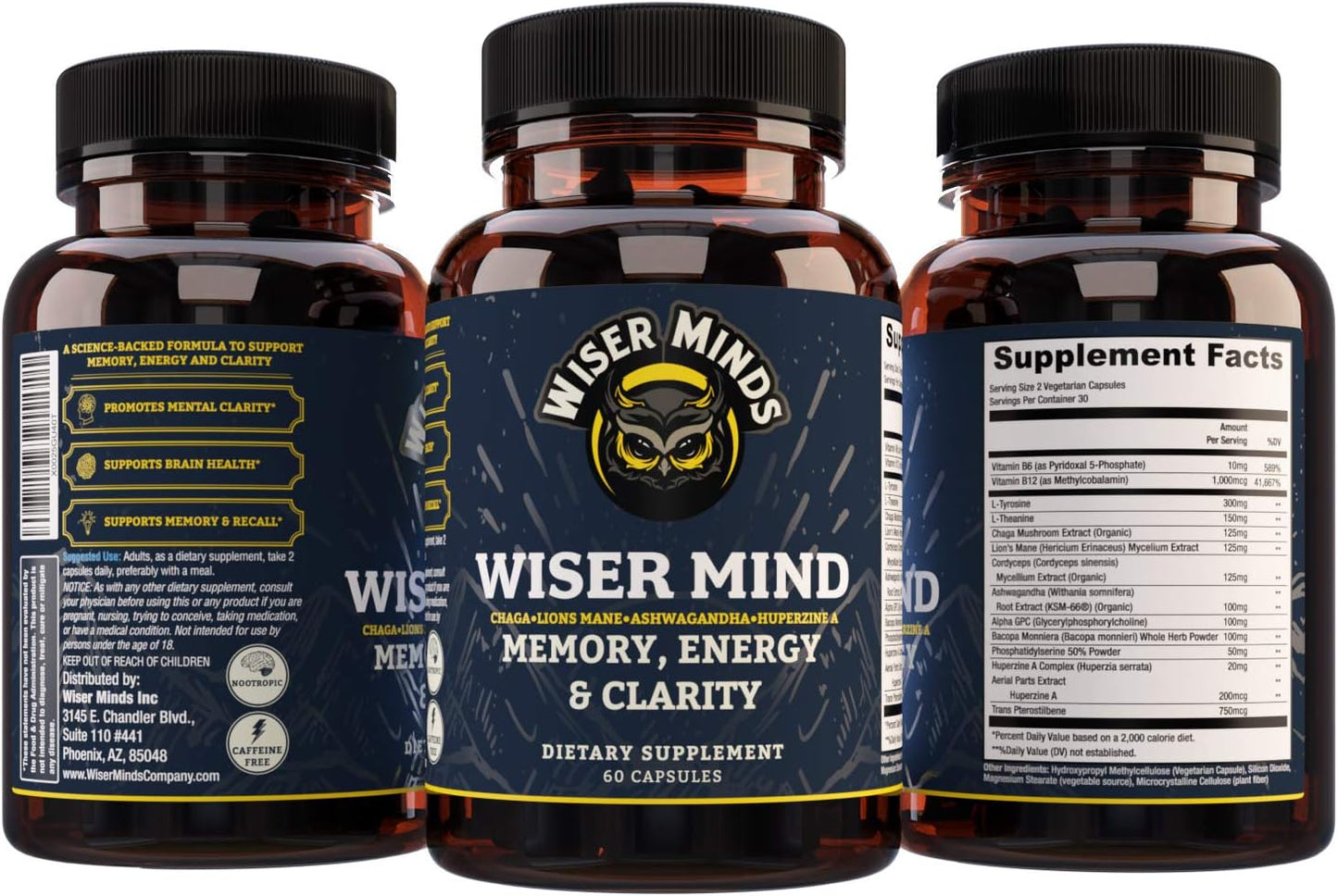 Lions Mane Ashwagandha Nootropic Supplement for Memory, Focus, Mental Clarity from Wiser Minds
