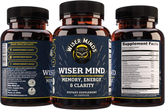 Lions Mane Ashwagandha Nootropic Supplement for Memory, Focus, Mental Clarity from Wiser Minds