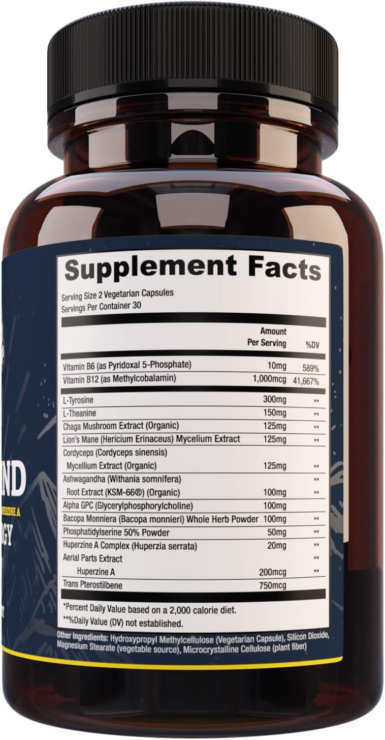 Lions Mane Ashwagandha Nootropic Supplement for Memory, Focus, Mental Clarity from Wiser Minds