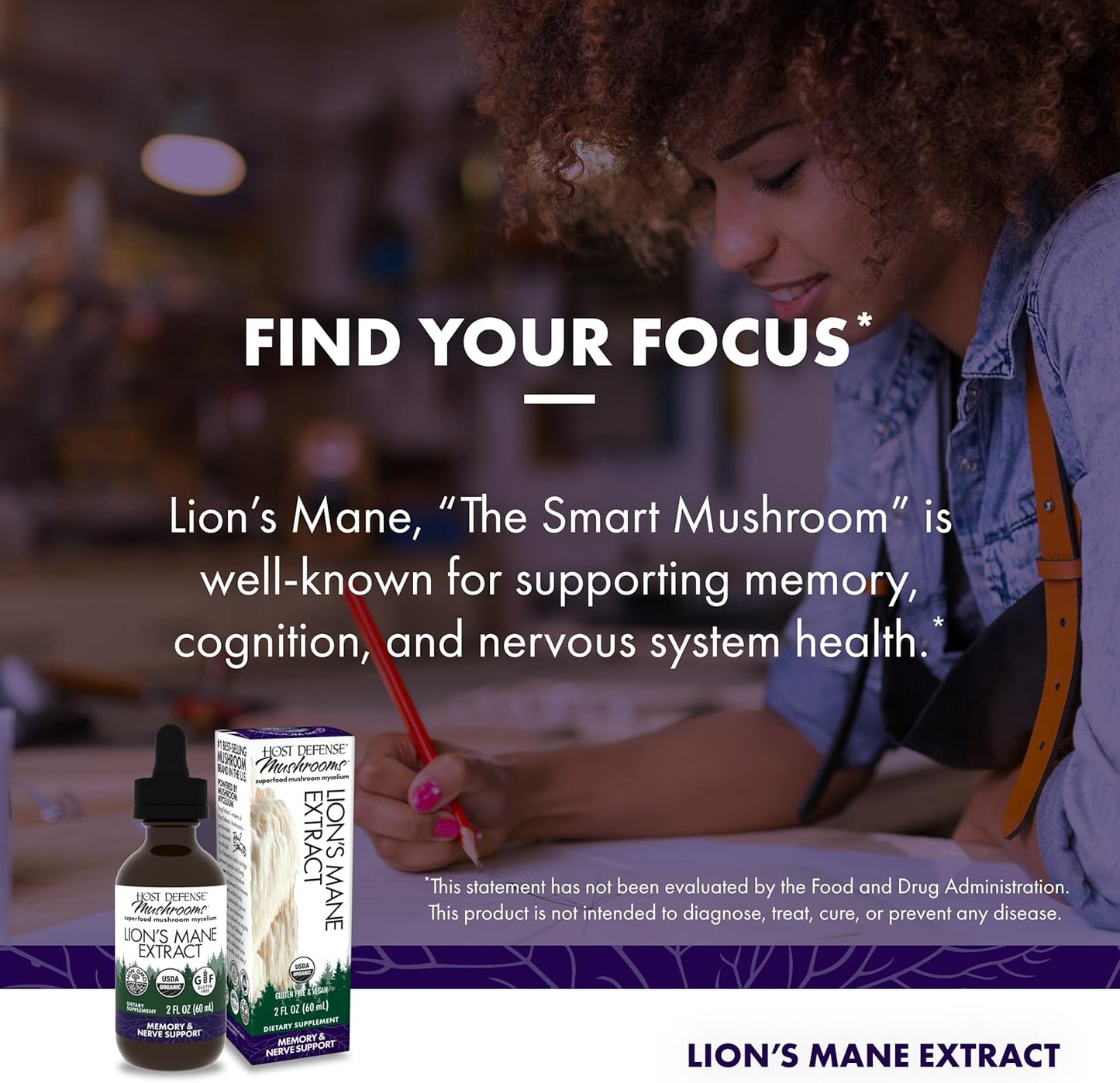 Lion's Mane Brain Health Supplement - Focus, Memory, Immune & Nervous System Support - 2 fl oz