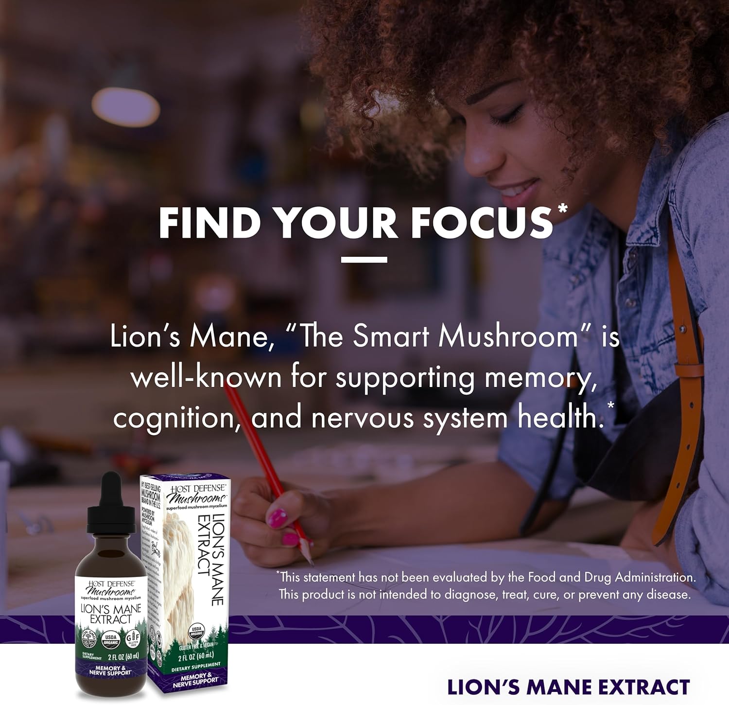 Lion's Mane Brain Health Supplement - Focus, Memory, Immune & Nervous System Support - 2 fl oz