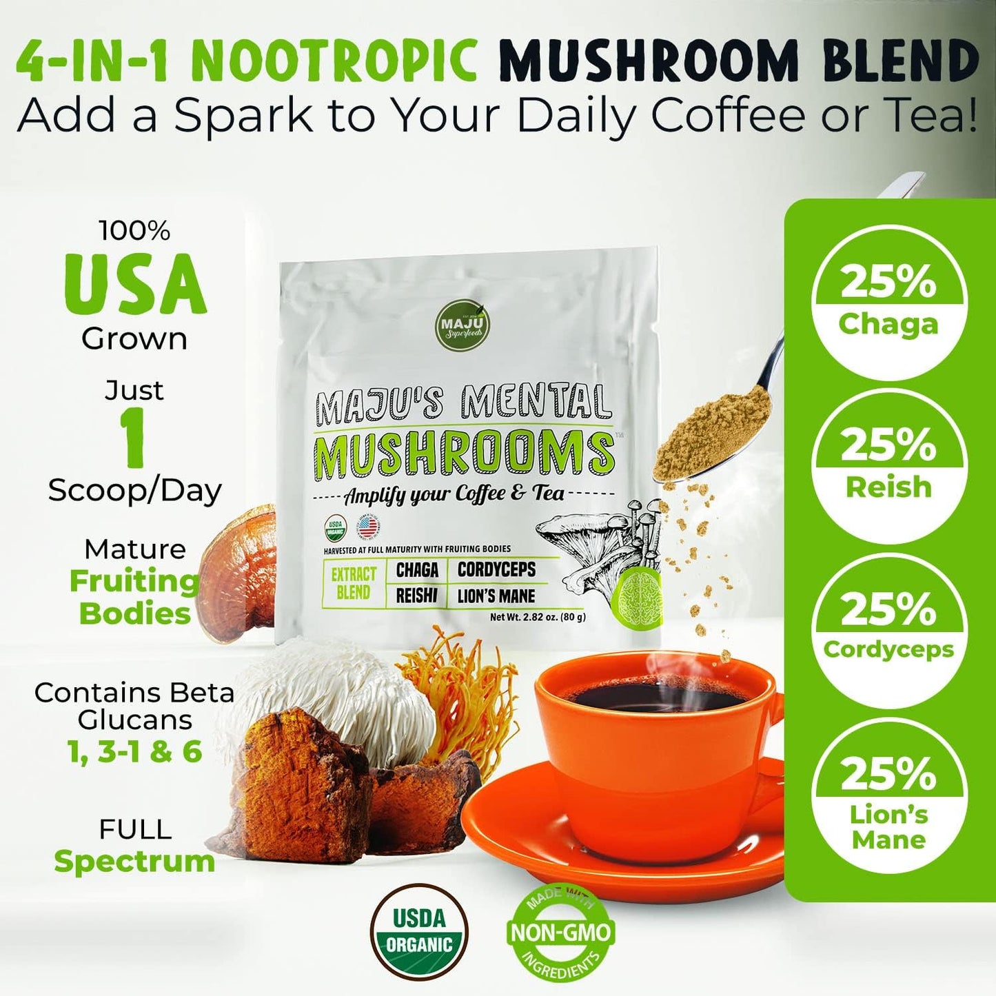 Lion's Mane Capsules and Mental Mushrooms Powder Bundle by Maju Superfoods