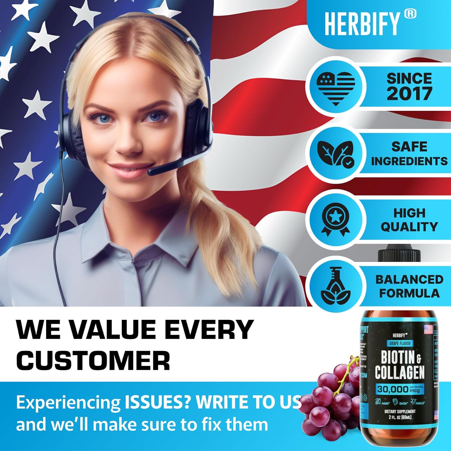 Lions Mane Drops & Biotin and Collagen Bundle for Brain, Hair, Skin & Nails Support by HERBIFY