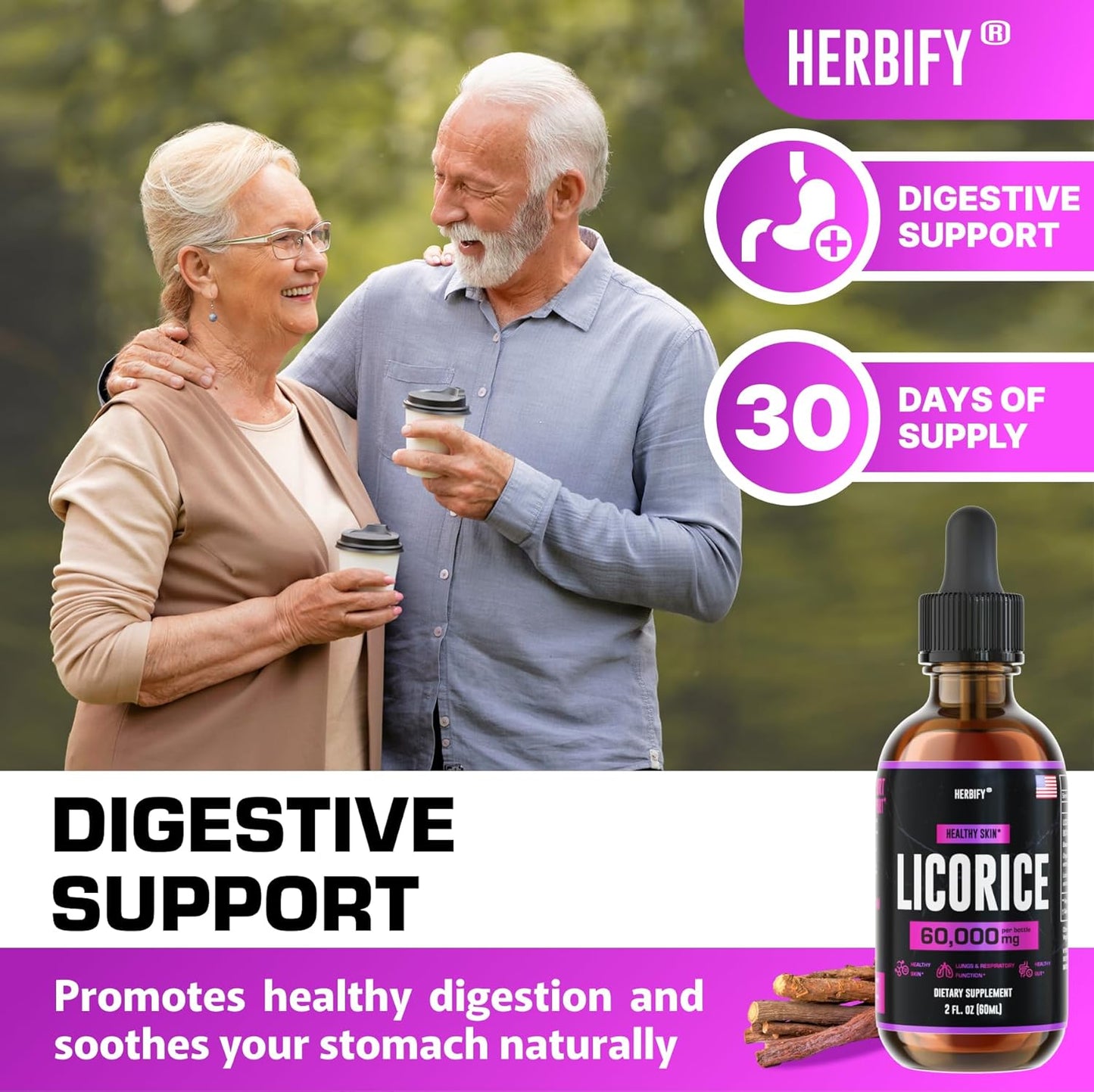 Lions Mane Drops & Licorice Root Extract Bundle for Brain Boost and Nervous Stomach Support by HERBIFY
