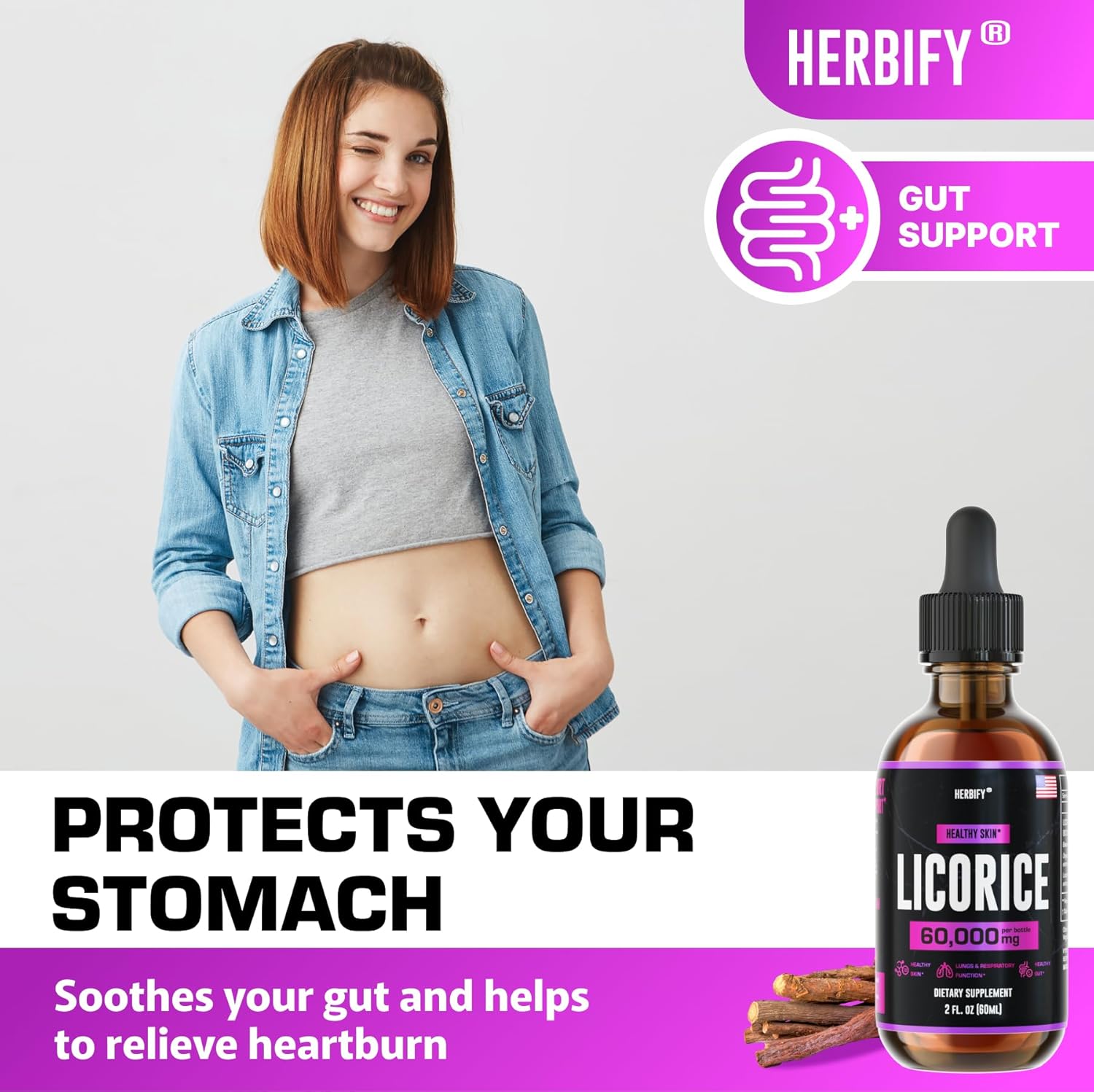 Lions Mane Drops & Licorice Root Extract Bundle for Brain Boost and Nervous Stomach Support by HERBIFY