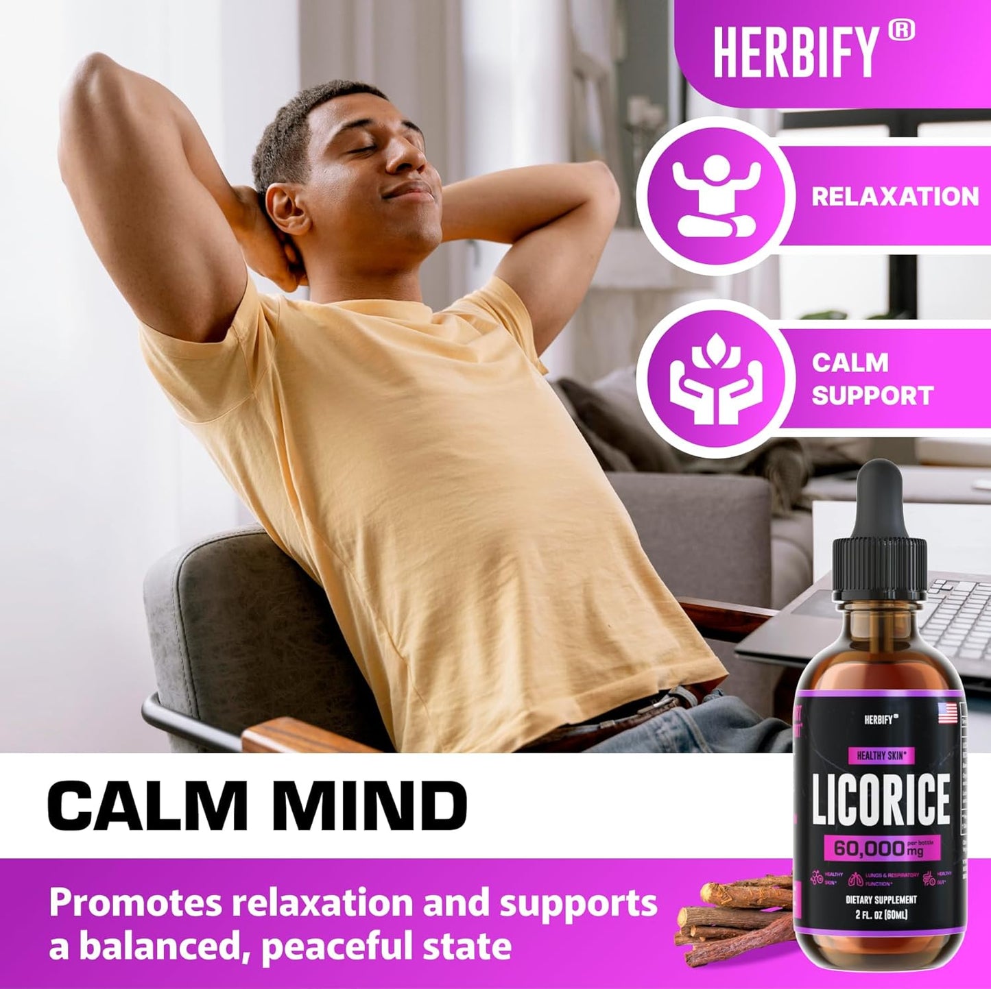 Lions Mane Drops & Licorice Root Extract Bundle for Brain Boost and Nervous Stomach Support by HERBIFY