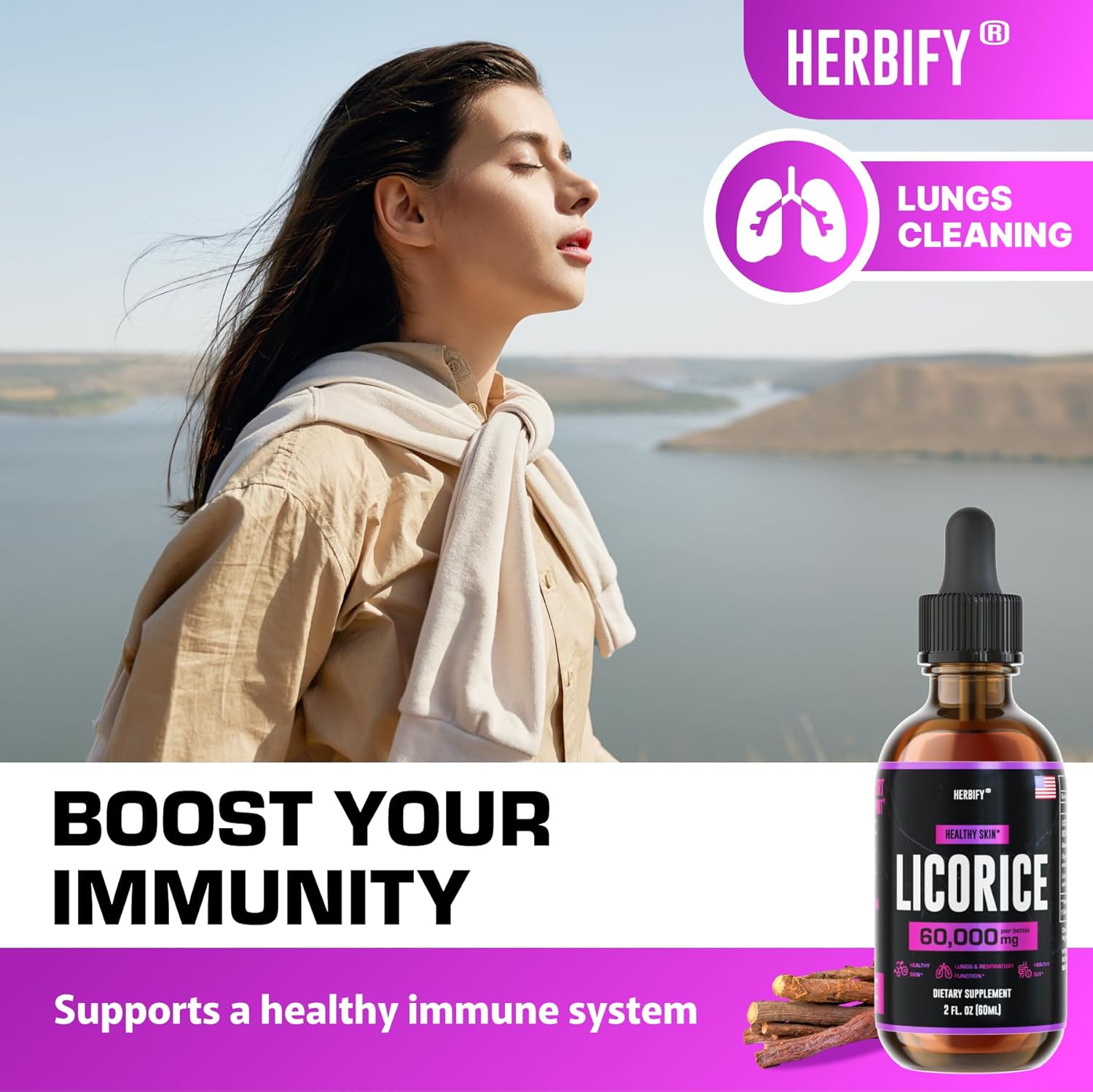 Lions Mane Drops & Licorice Root Extract Bundle for Brain Boost and Nervous Stomach Support by HERBIFY