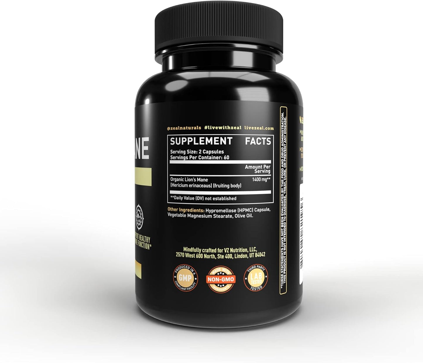 Lion's Mane Mushroom Capsules 1500mg - Focus, Energy, Immune Support - 120 Count - Non-GMO, Third-Party Tested