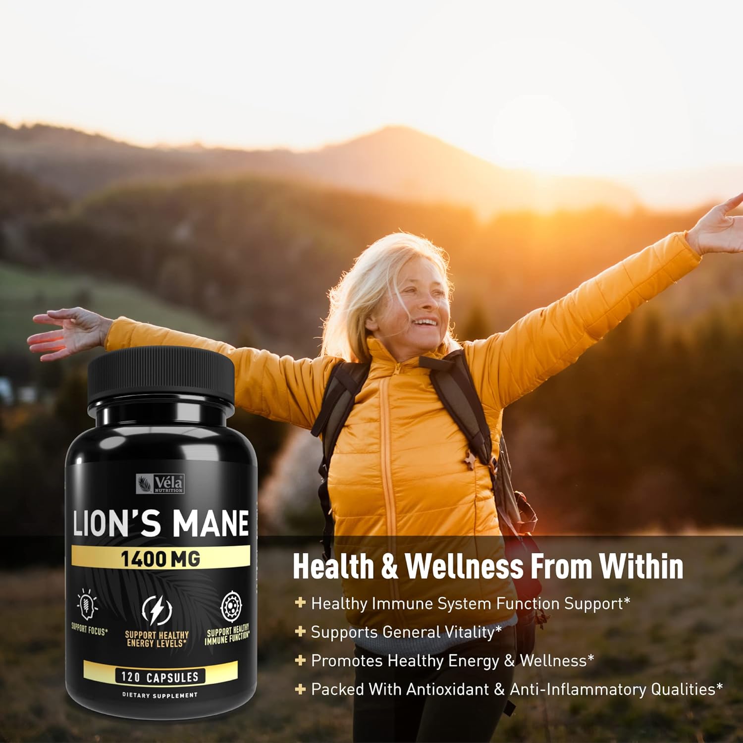 Lion's Mane Mushroom Capsules 1500mg - Focus, Energy, Immune Support - 120 Count - Non-GMO, Third-Party Tested