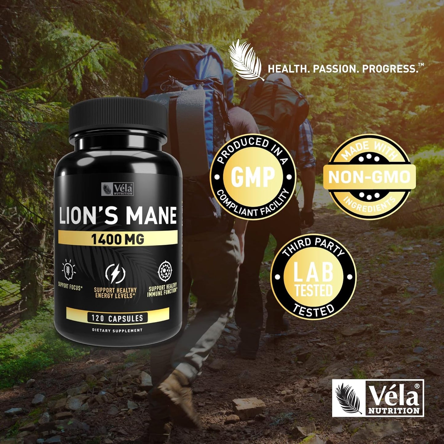 Lion's Mane Mushroom Capsules 1500mg - Focus, Energy, Immune Support - 120 Count - Non-GMO, Third-Party Tested