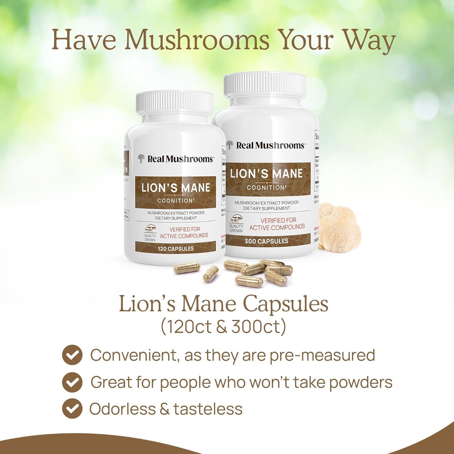 Lions Mane Mushroom Extract Capsules for Cognitive Support (120 Capsules) | Brain Boosting Supplement for Focus and Memory