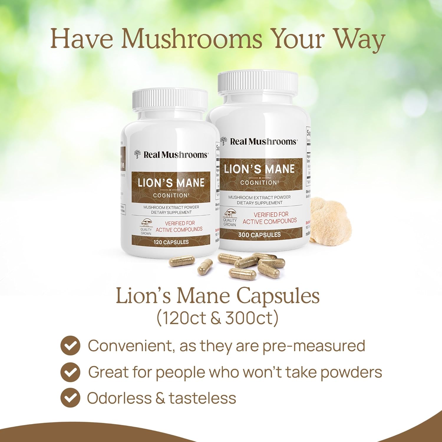Lions Mane Mushroom Extract Capsules for Cognitive Support (120 Capsules) | Brain Boosting Supplement for Focus and Memory