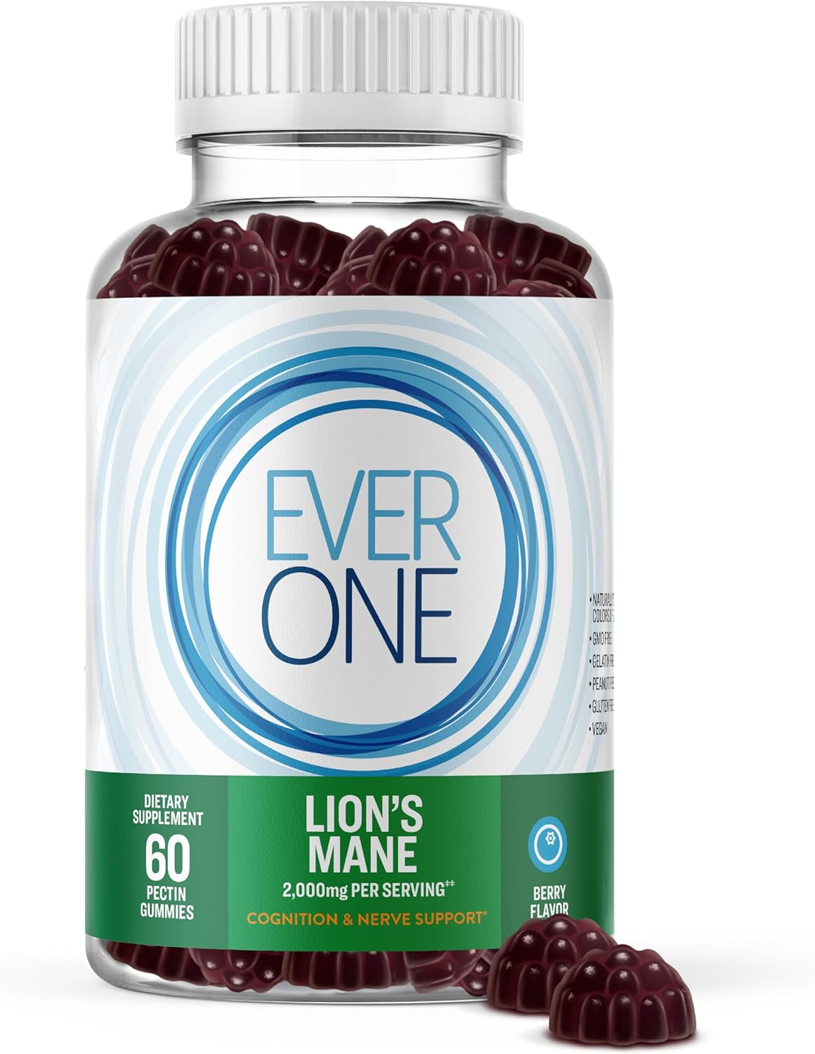 Lions Mane Mushroom Gummies for Adults - Cognitive and Nerve Support Supplement - Vegan, Gelatin Free, Gluten Free - Berry Flavored Gummies