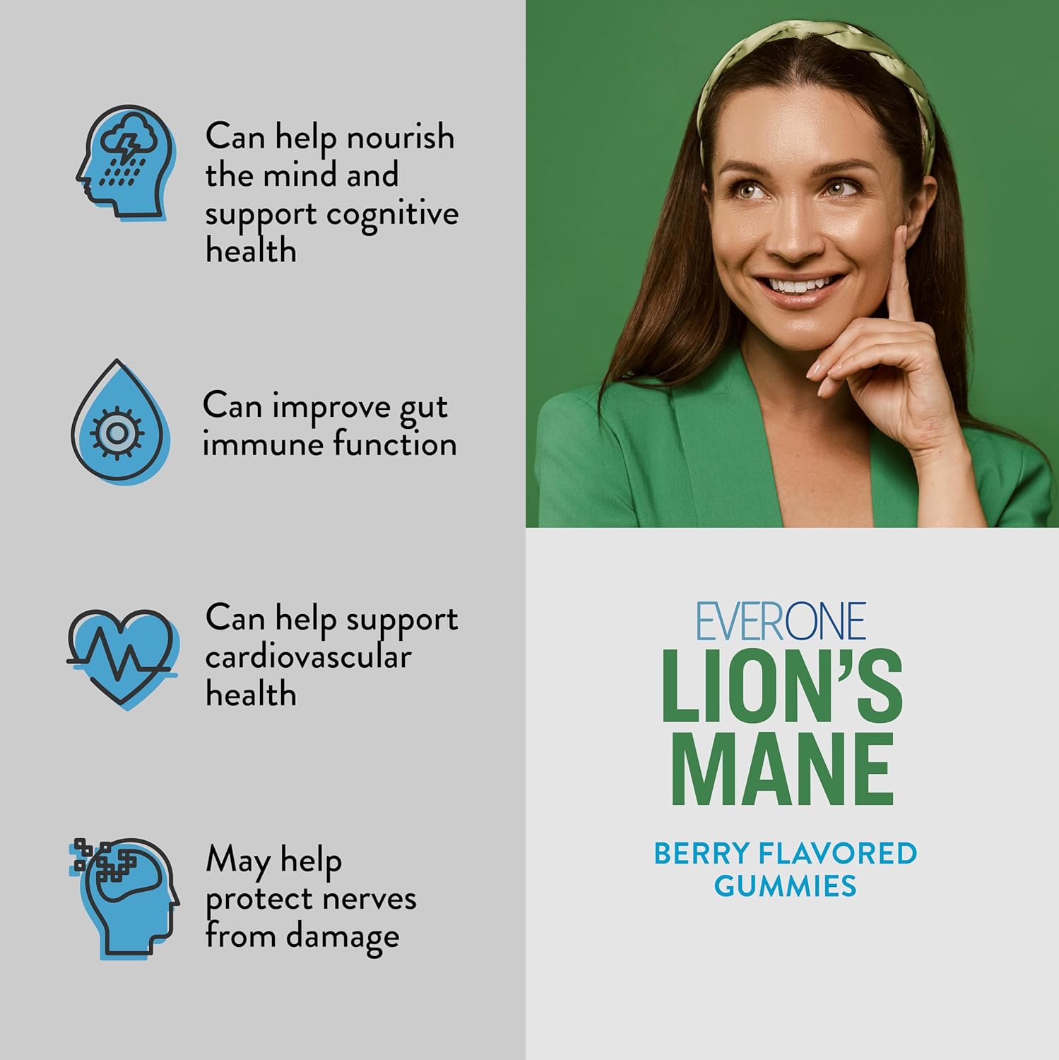 Lions Mane Mushroom Gummies for Adults - Cognitive and Nerve Support Supplement - Vegan, Gelatin Free, Gluten Free - Berry Flavored Gummies