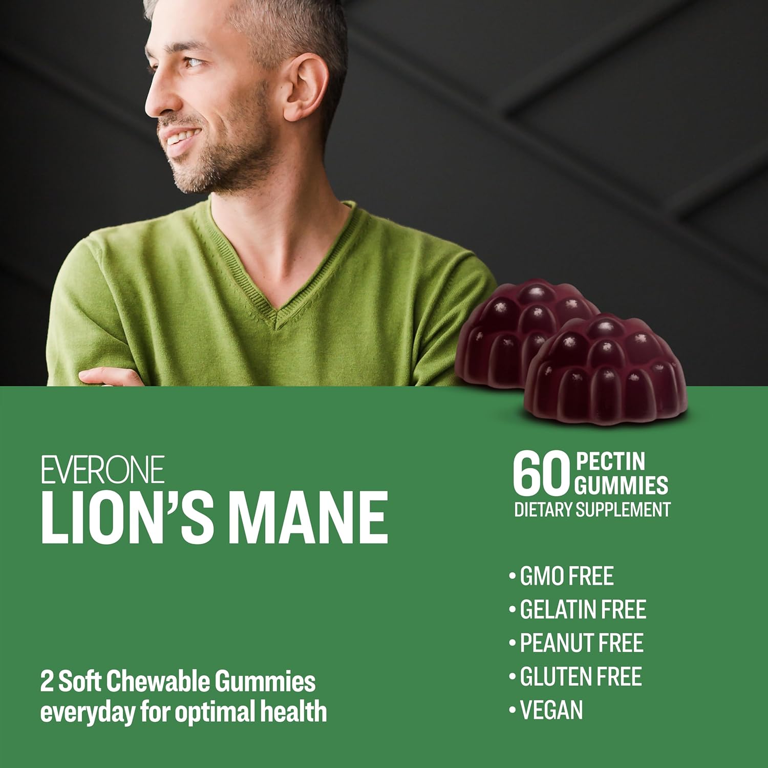 Lions Mane Mushroom Gummies for Adults - Cognitive and Nerve Support Supplement - Vegan, Gelatin Free, Gluten Free - Berry Flavored Gummies