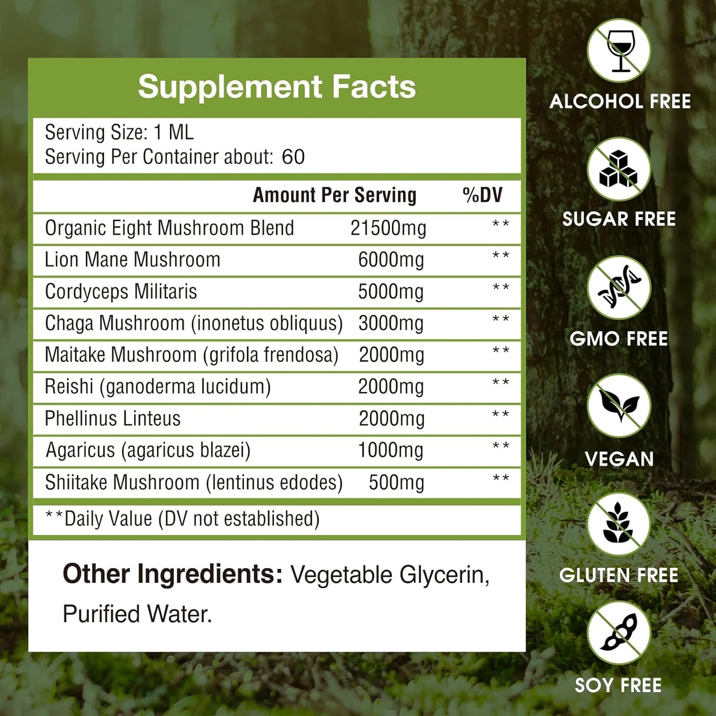 Lions Mane Mushroom Liquid Supplement for Mental Focus & Immune Support - 8 Mushroom Complex Tincture - 2 Fl oz Vegan Formula by JUYIHEAL