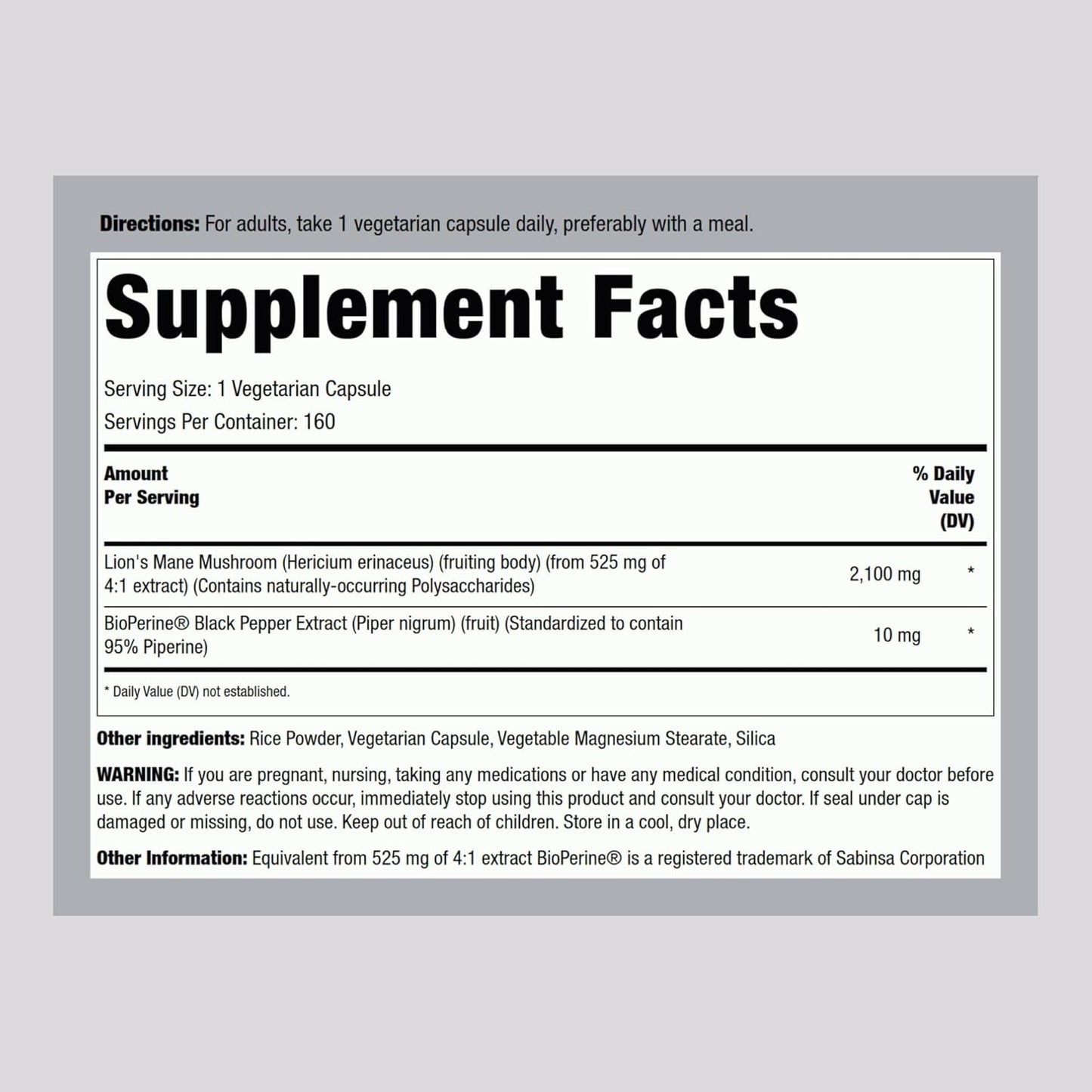 Lions Mane Mushroom Supplement 2100mg - 160 Capsules for Women and Men - Vegetarian, Non GMO & Gluten Free