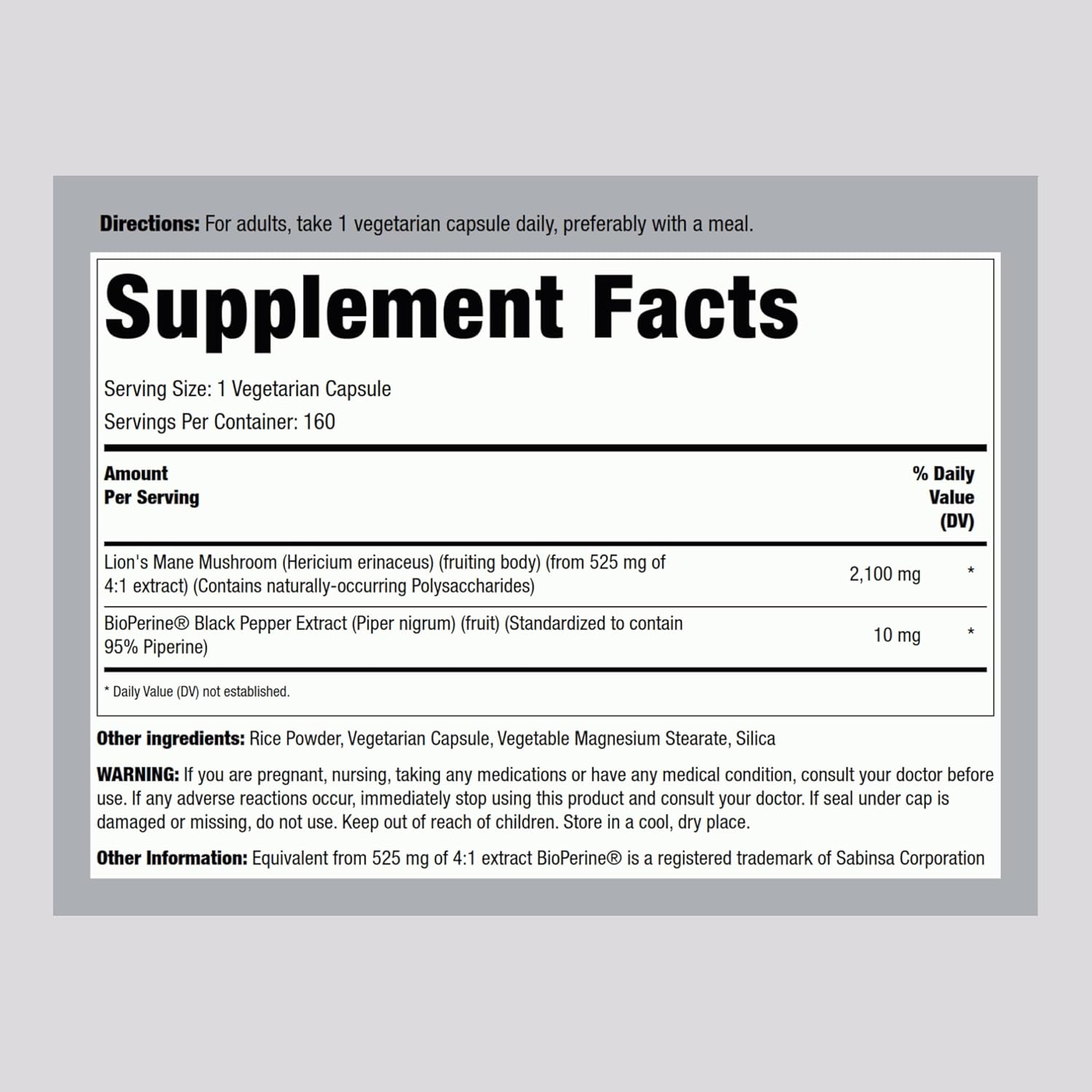 Lions Mane Mushroom Supplement 2100mg - 160 Capsules for Women and Men - Vegetarian, Non GMO & Gluten Free