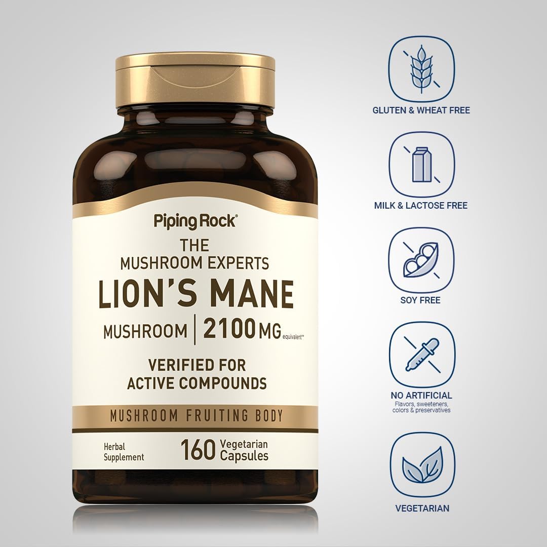 Lions Mane Mushroom Supplement 2100mg - 160 Capsules for Women and Men - Vegetarian, Non GMO & Gluten Free