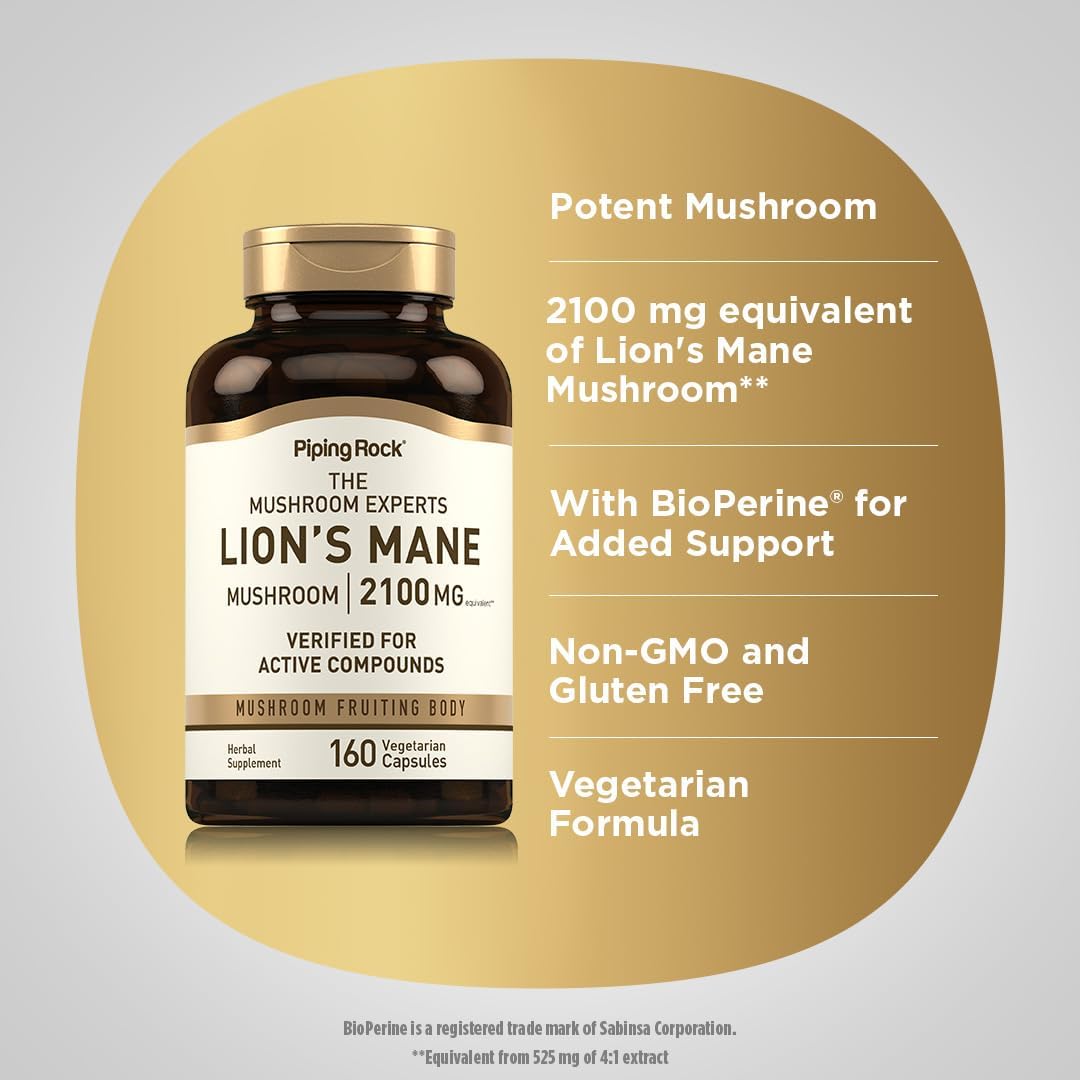 Lions Mane Mushroom Supplement 2100mg - 160 Capsules for Women and Men - Vegetarian, Non GMO & Gluten Free